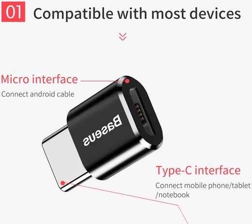 Baseus Mini USB-C naar Micro USB Adapter Converter 2.4A Zwart afbeelding 3