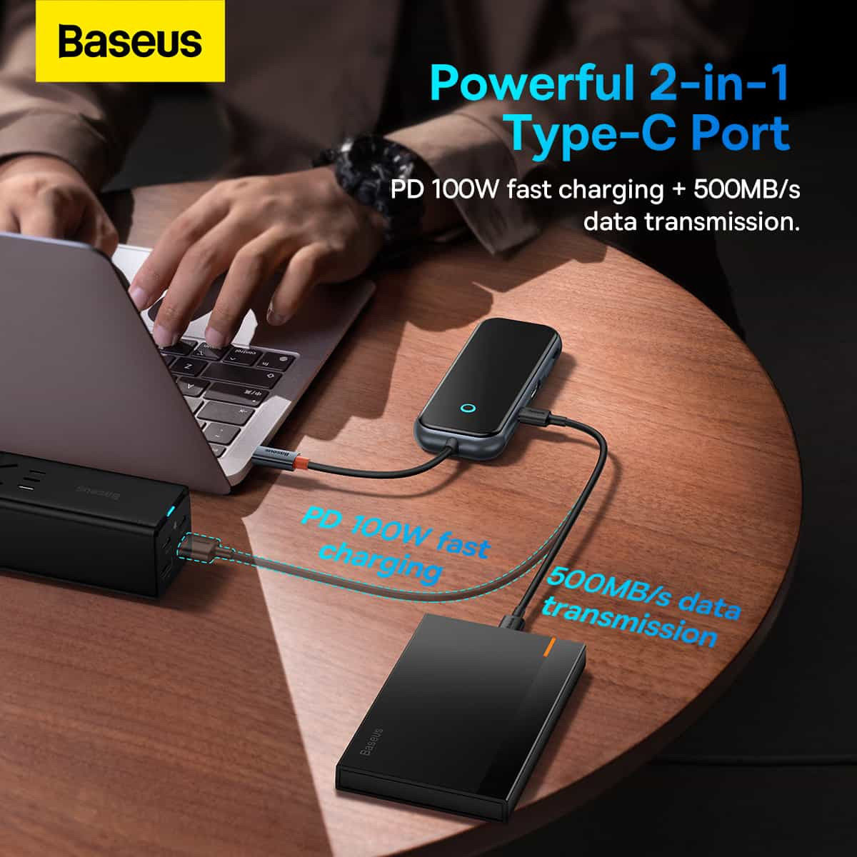 Baseus AcmeJoy USB-C naar USB-A/HDMI/USB-C SD/TF Hub Grijs afbeelding 4