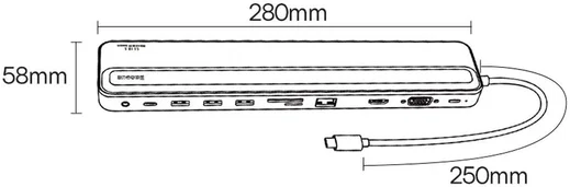 Baseus USB-C Hub naar 3x USB 3.0/USB-C PD/RJ45/VGA/TF/SD.3.5MM afbeelding 10