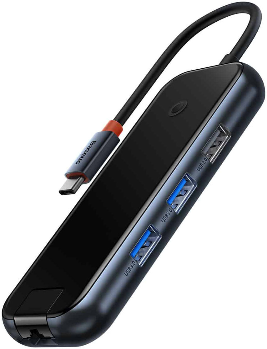 Baseus AcmeJoy USB-C naar USB-A/HDMI/USB-C, RJ45 en SD/TF Grijs afbeelding 1