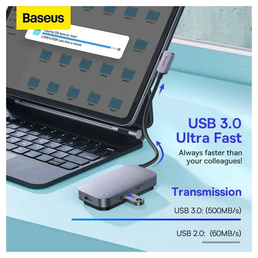 Baseus PadJoy USB-C naar HDMI 4K@30Hz/USB 3.0/3.5.mm/USB-C PD 100W afbeelding 4