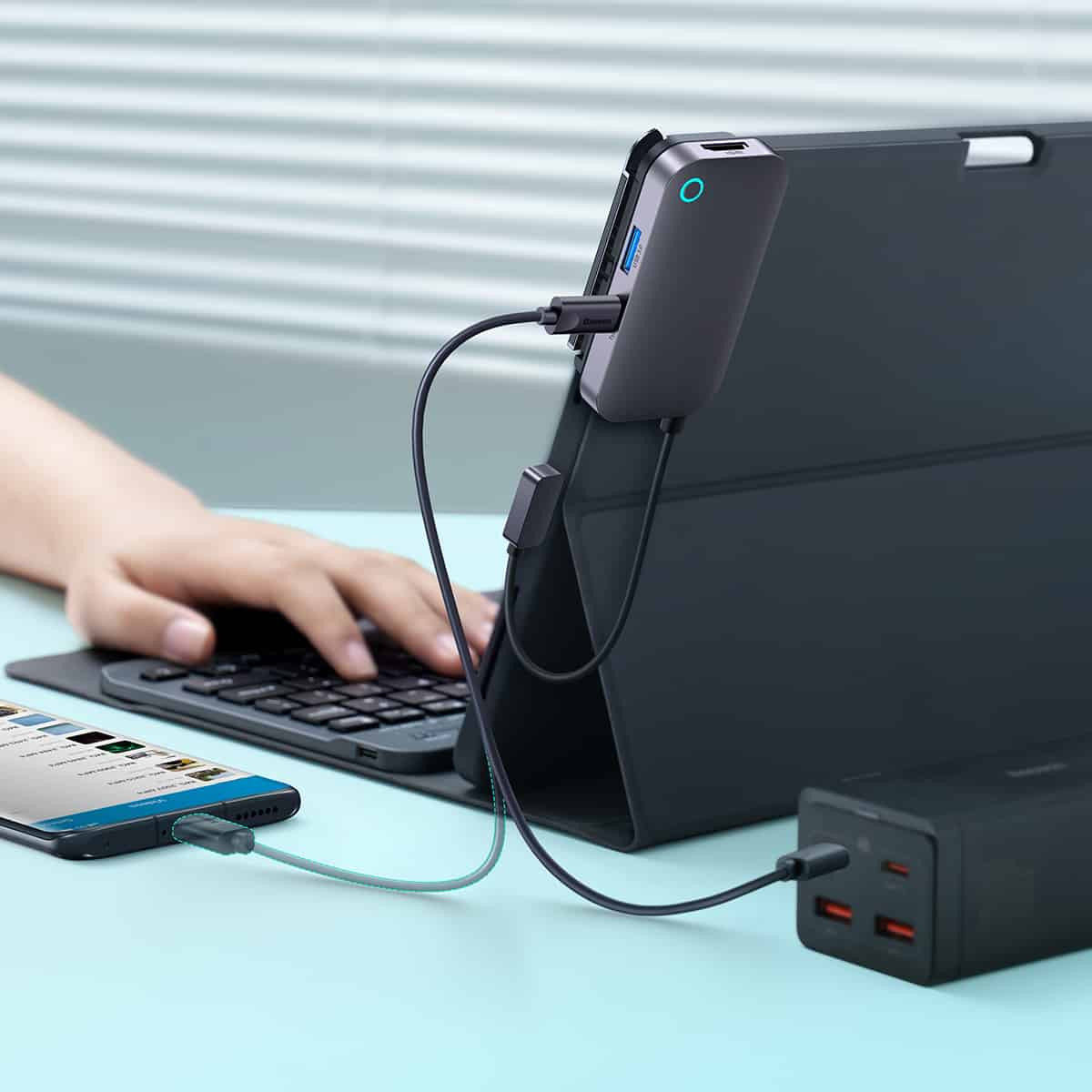 Baseus USB-C naar HDMI 4K@30Hz/USB 3.0/3.5.mm/USB-C PD 100W/SD TF afbeelding 4
