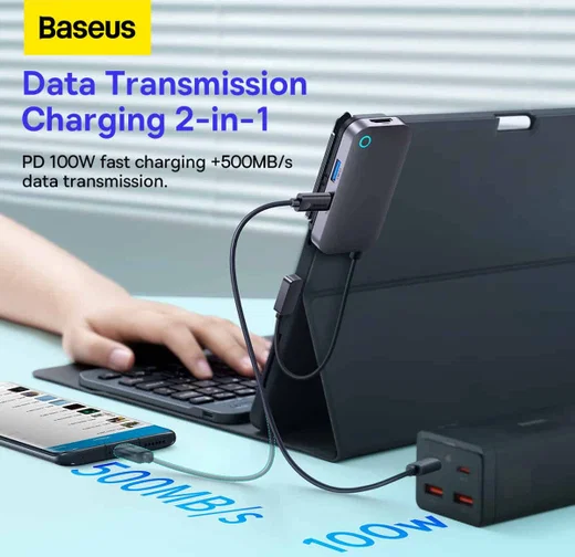 Baseus USB-C naar HDMI 4K@30Hz/USB 3.0/3.5.mm/USB-C PD 100W/SD TF afbeelding 5