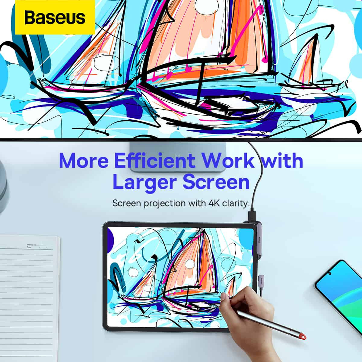 Baseus USB-C naar HDMI 4K@30Hz/USB 3.0/3.5.mm/USB-C PD 100W/SD TF afbeelding 7
