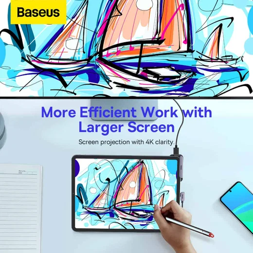 Baseus USB-C naar HDMI 4K@30Hz/USB 3.0/3.5.mm/USB-C PD 100W/SD TF afbeelding 7