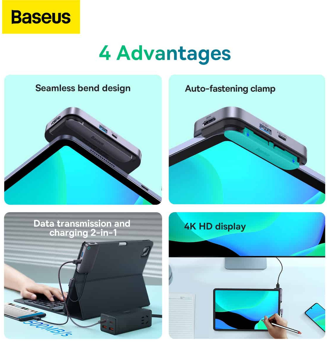 Baseus USB-C naar HDMI 4K@30Hz/USB 3.0/3.5.mm/USB-C PD 100W/SD TF afbeelding 8