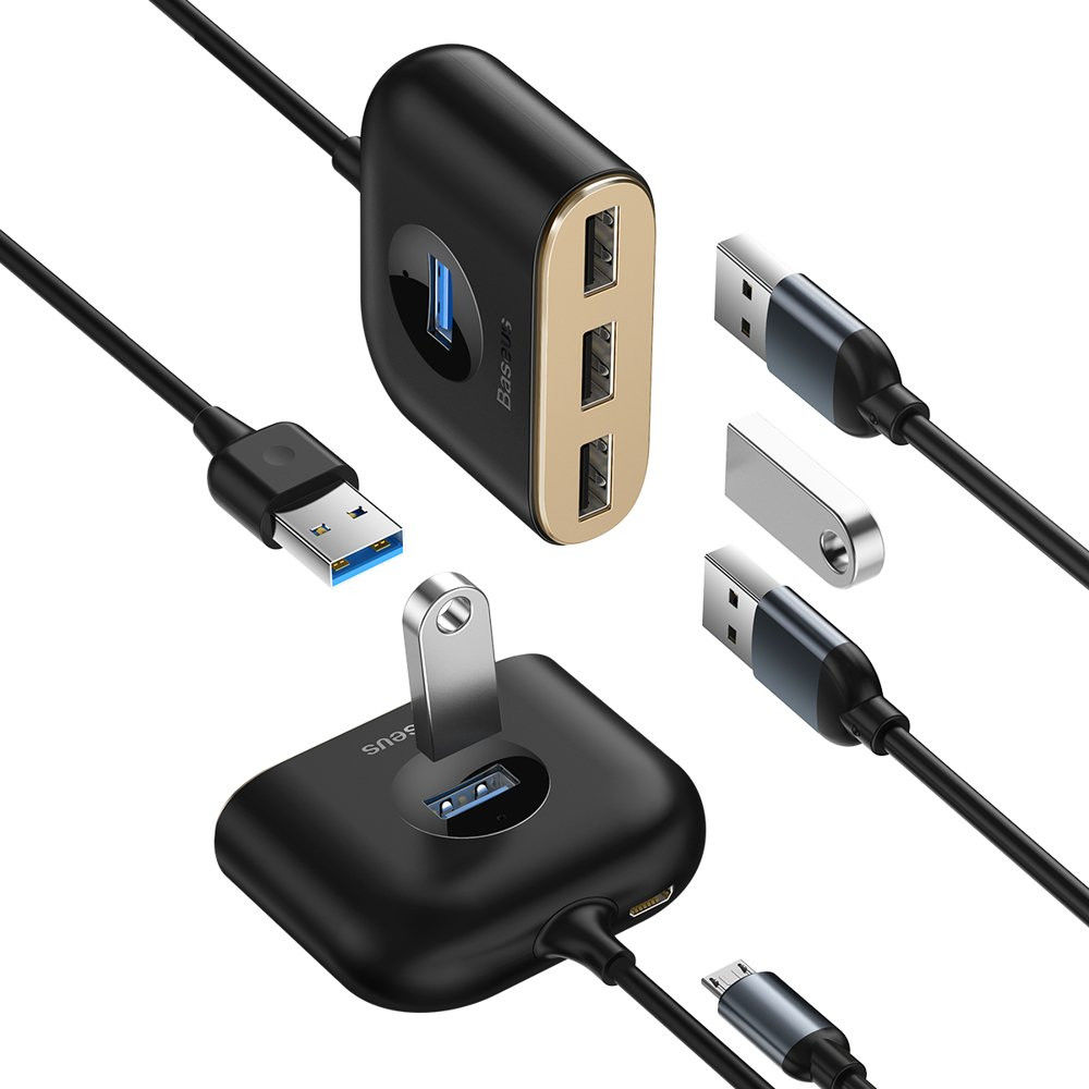 Baseus 4-in-1 Hub USB-A naar 3x USB-A 2.0 en 1x USB-A 3.0 Zwart afbeelding 3