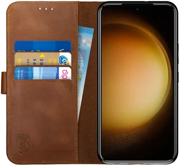 Rosso Deluxe Samsung Galaxy S23 Hoesje Echt Leer Book Case Bruin