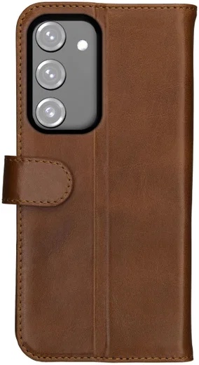 Rosso Deluxe Samsung Galaxy S23 Hoesje Echt Leer Book Case Bruin afbeelding 2