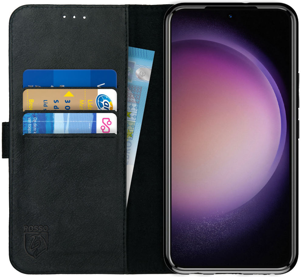 Rosso Deluxe Samsung Galaxy S23 Plus Hoesje Echt Leer Book Case Zwart afbeelding 1