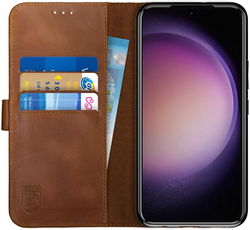 Rosso Deluxe Samsung Galaxy S23 Plus Hoesje Echt Leer Book Case Bruin afbeelding