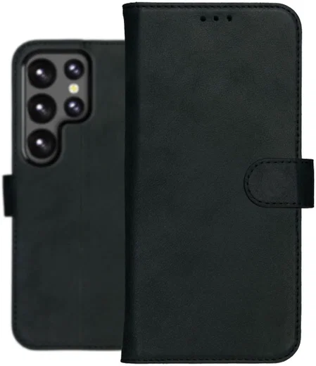 Rosso Deluxe Samsung Galaxy S23 Ultra Hoesje Echt Leer Book Case Zwart afbeelding 6