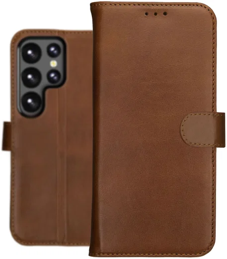 Rosso Deluxe Samsung Galaxy S23 Ultra Hoesje Echt Leer Book Case Bruin afbeelding 6