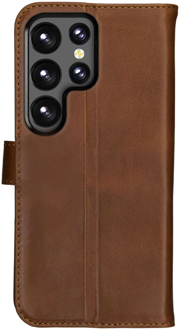 Rosso Deluxe Samsung Galaxy S23 Ultra Hoesje Echt Leer Book Case Bruin afbeelding 2