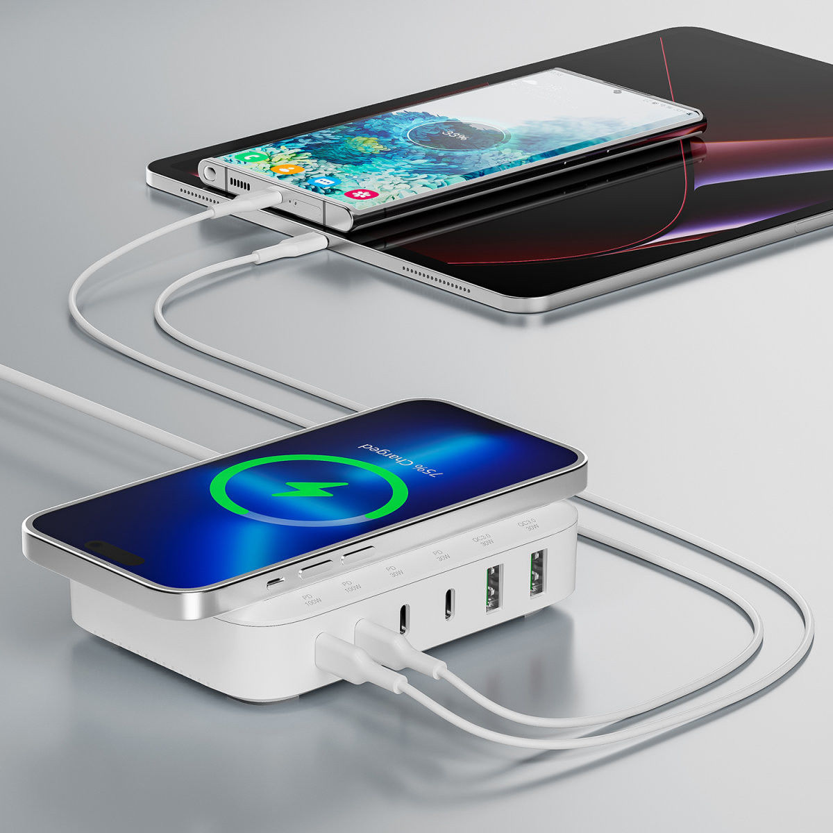 4smarts 7in1 GaN Oplaadstation 100W Snellader met QI Opladen Wit afbeelding 5