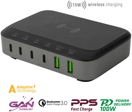 4smarts 7in1 GaN Oplaadstation 100W Snellader met QI Opladen Zwart afbeelding 3