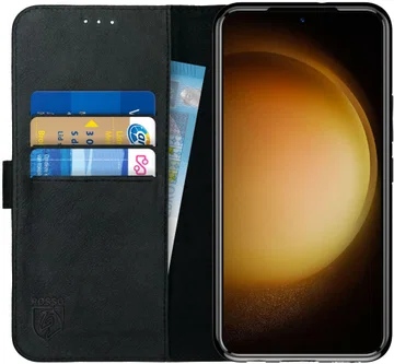 Rosso Deluxe Samsung Galaxy S23 Hoesje Echt Leer Book Case Zwart