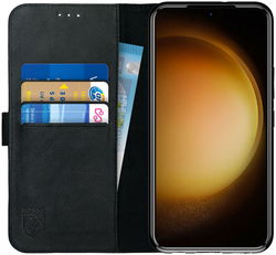 Rosso Deluxe Samsung Galaxy S23 Hoesje Echt Leer Book Case Zwart afbeelding