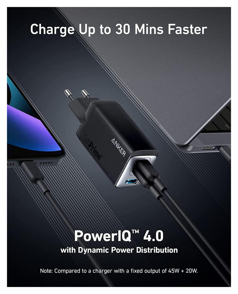 Anker 735 GaNPrime (65W) Snellader USB-C/USB-A Fast Charge  Adapter Zwart afbeelding 3