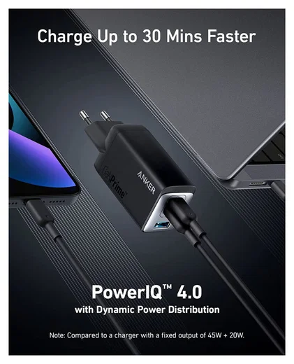 Anker 735 GaNPrime (65W) Snellader USB-C/USB-A Fast Charge  Adapter Zwart afbeelding 3