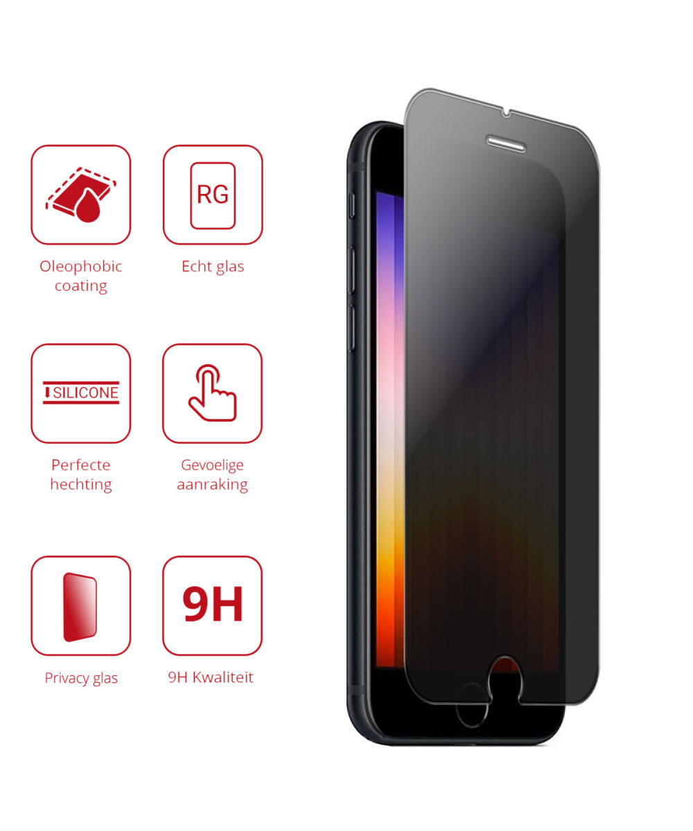 Rosso iPhone SE (2020/2022) 9H Tempered Glass Screen Protector Privacy afbeelding 3