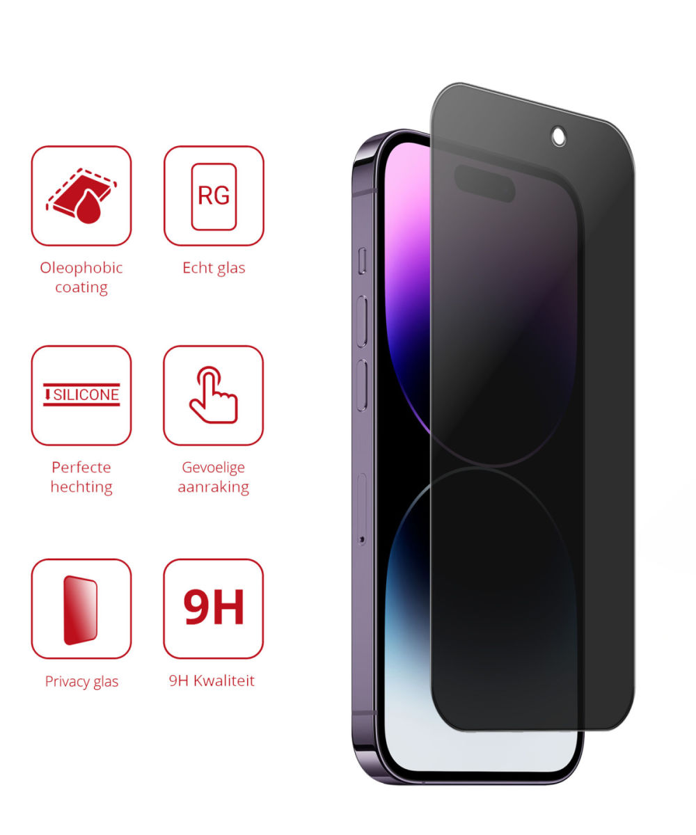 Rosso Apple iPhone 14 Pro 9H Tempered Glass Screen Protector Privacy afbeelding 3