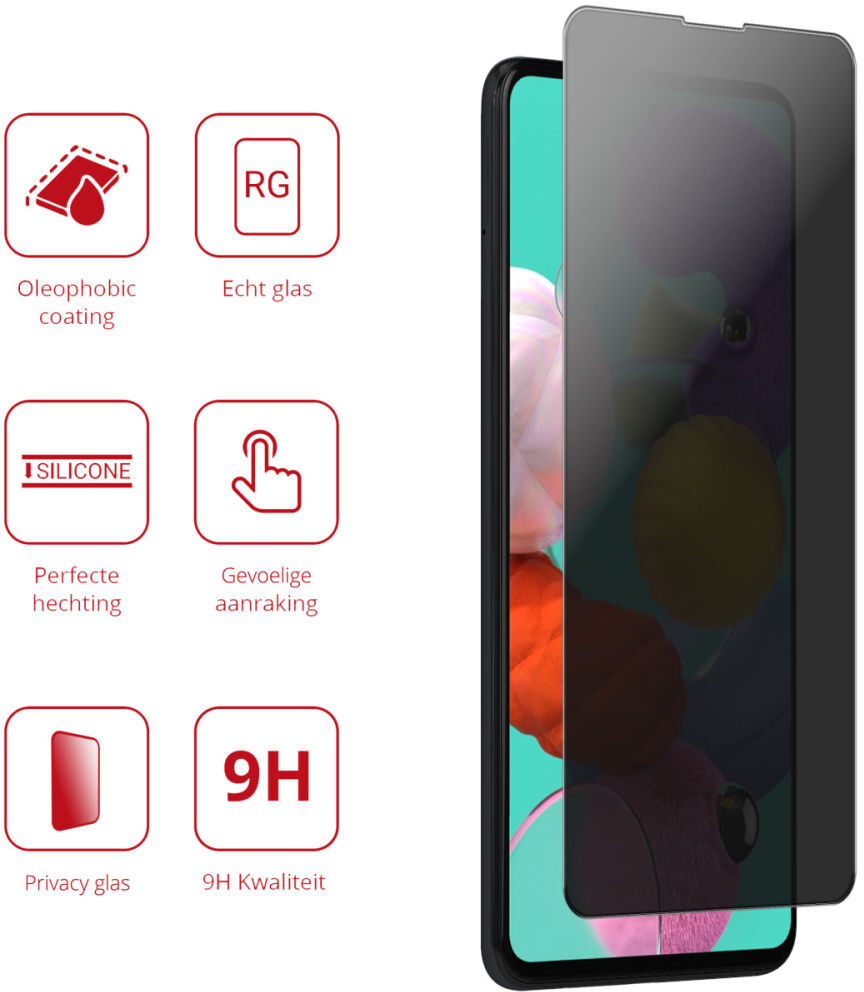 Rosso Samsung Galaxy A51 9H Tempered Glass Screen Protector Privacy afbeelding 3