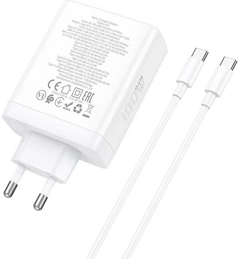 Hoco 100W GaN Adapter Power Delivery Snellader + USB-C Kabel 1M Wit afbeelding 5