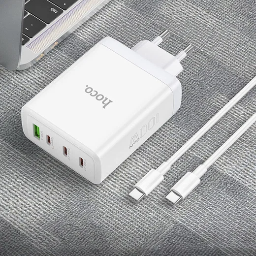 Hoco 100W GaN Adapter Power Delivery Snellader + USB-C Kabel 1M Wit afbeelding 4