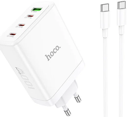 Hoco 100W GaN Adapter Power Delivery Snellader + USB-C Kabel 1M Wit afbeelding 1