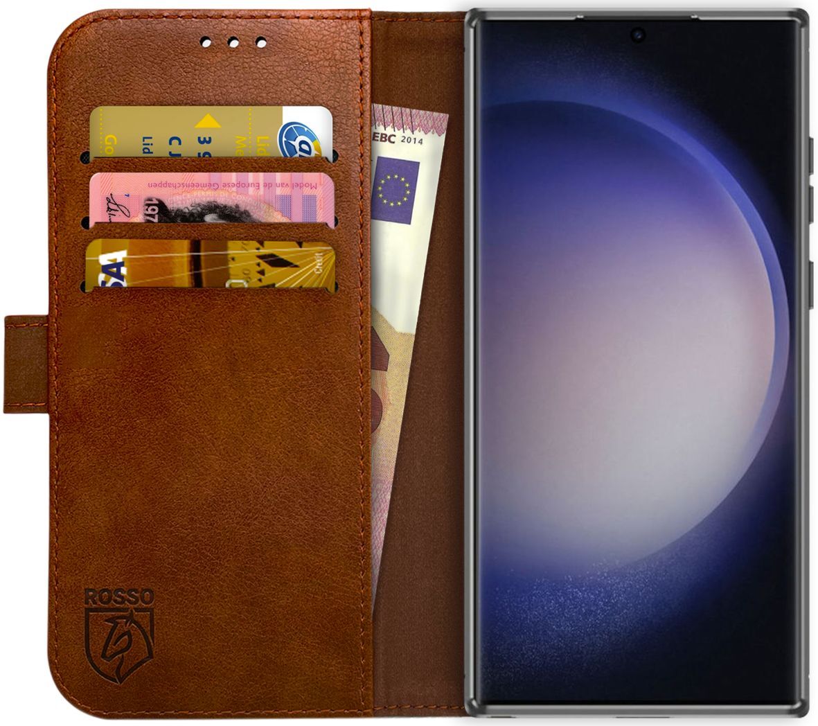 Rosso Element Samsung Galaxy S23 Ultra Hoesje Book Cover Wallet Bruin afbeelding 1