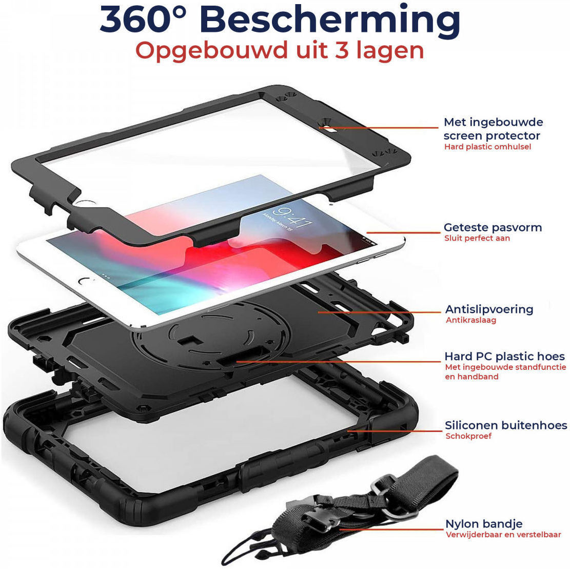 Apple iPad 11 (2025) / 10.9 (2022) Hoes met Screen Protector en Handriem Zwart afbeelding 12