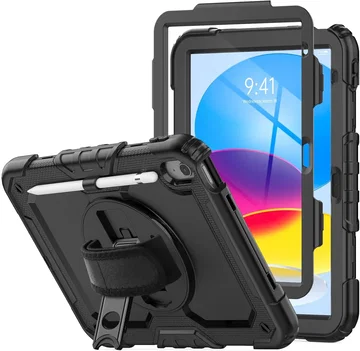 Apple iPad 11 (2025) / 10.9 (2022) Hoes met Screen Protector en Handriem Zwart