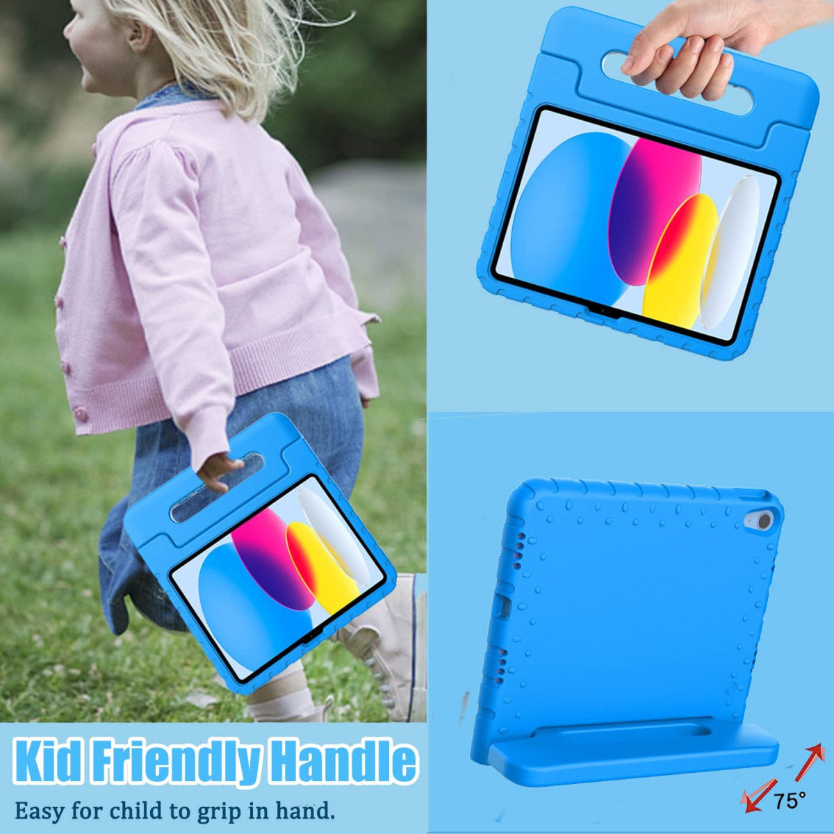 Apple iPad 11 (2025) / 10.9 (2022) Kinder Tablethoes met Handvat Blauw afbeelding 8