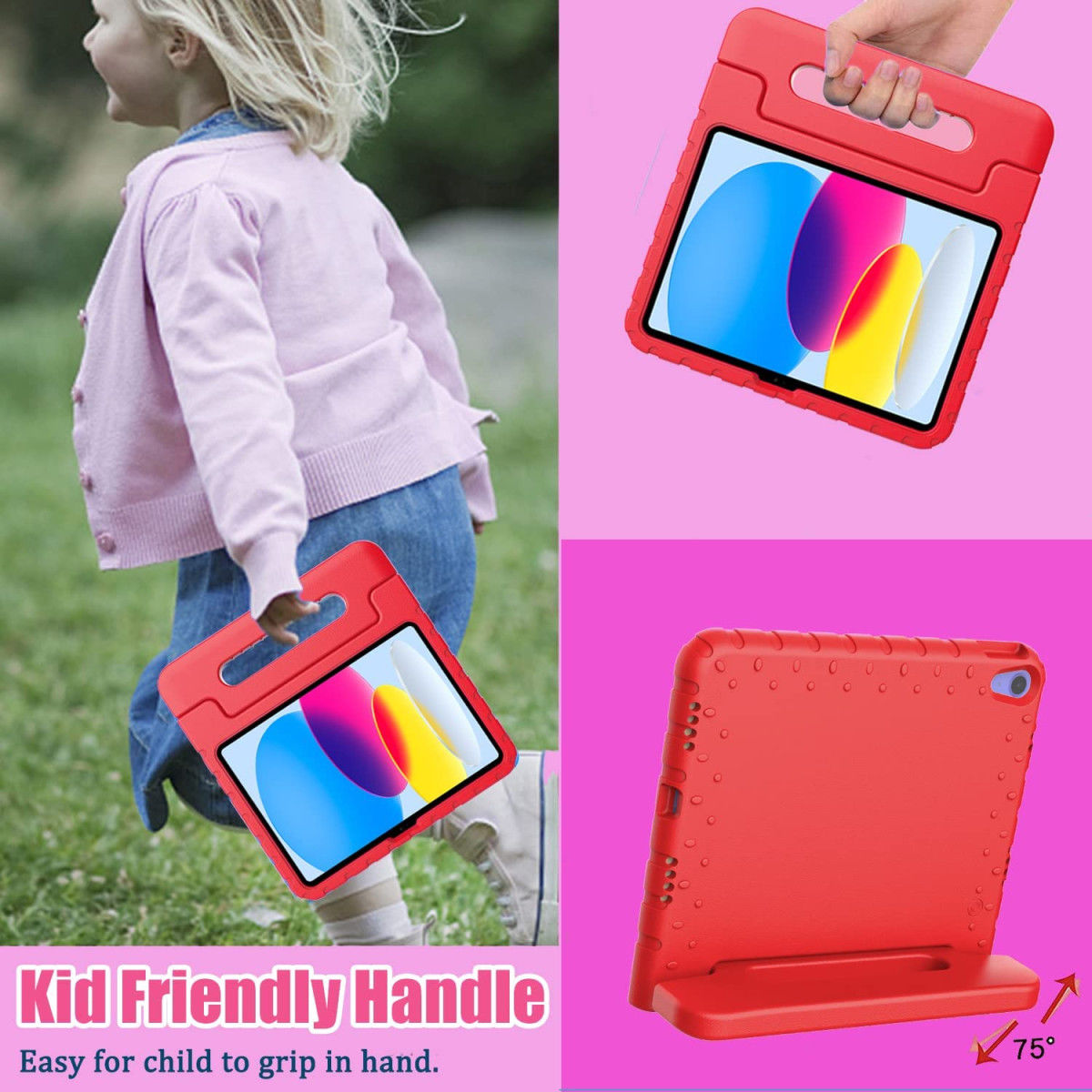 Apple iPad 11 (2025) / 10.9 (2022) Kinder Tablethoes met Handvat Rood afbeelding 8