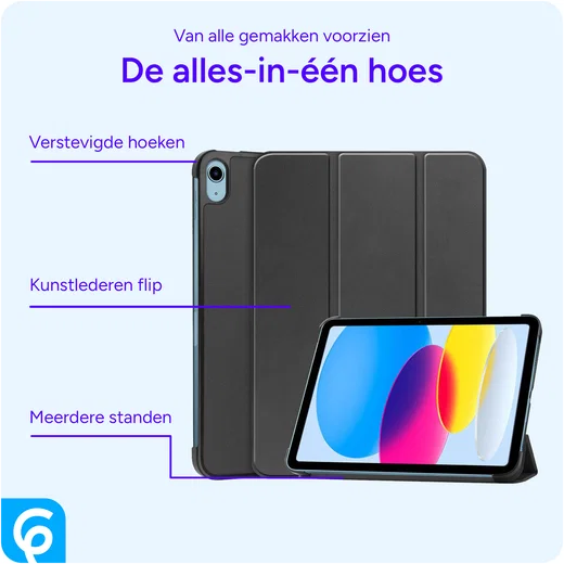 Apple iPad 11 (2025) / 10.9 (2022) Hoes Tri-Fold Book Case Zwart afbeelding 3