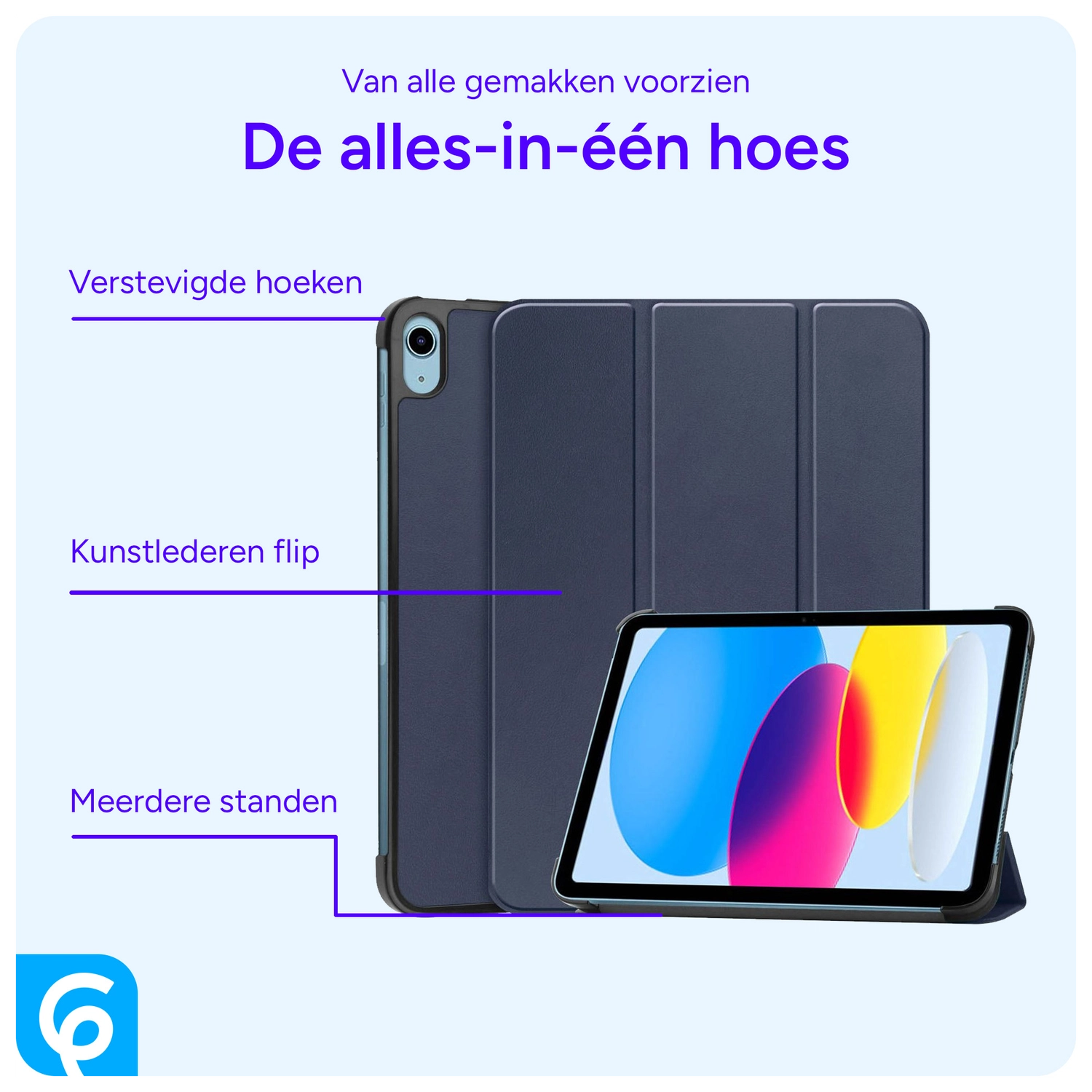 Apple iPad 11 (2025) / 10.9 (2022) Hoes Tri-Fold Book Case Blauw afbeelding 3