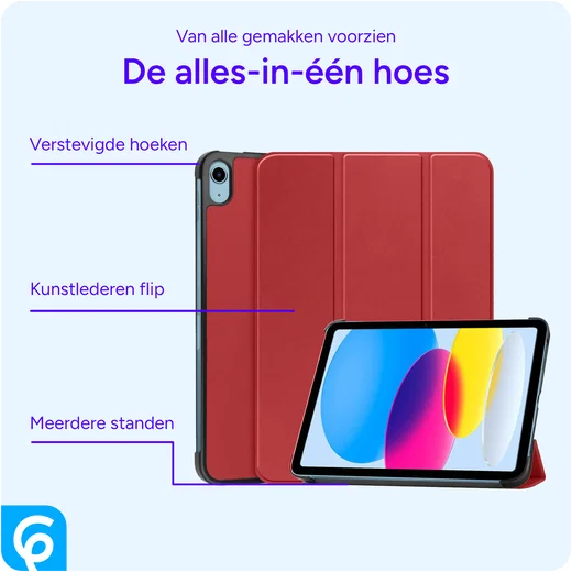 Apple iPad 11 (2025) / 10.9 (2022) Hoes Tri-Fold Book Case Rood afbeelding 5