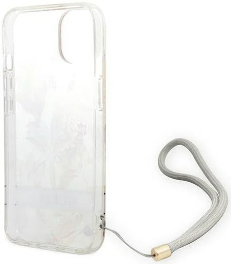 Guess Apple iPhone 14 Hoesje Hard Case Purple Flower Strap afbeelding 5