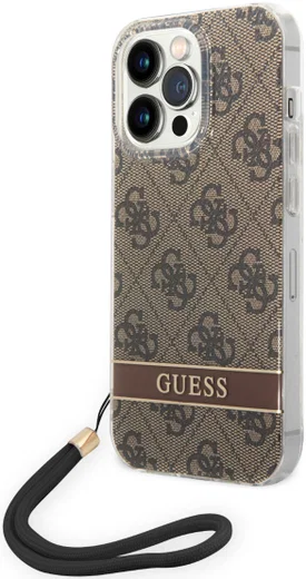 Guess Apple iPhone 14 Pro Hoesje Hard Case Brown 4G Print afbeelding 1