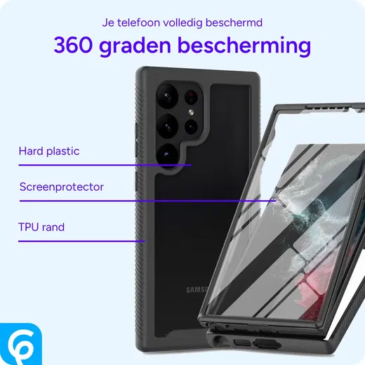 Samsung Galaxy S23 Ultra Hoesje Full Protect 360° Cover Hybride Zwart afbeelding 4