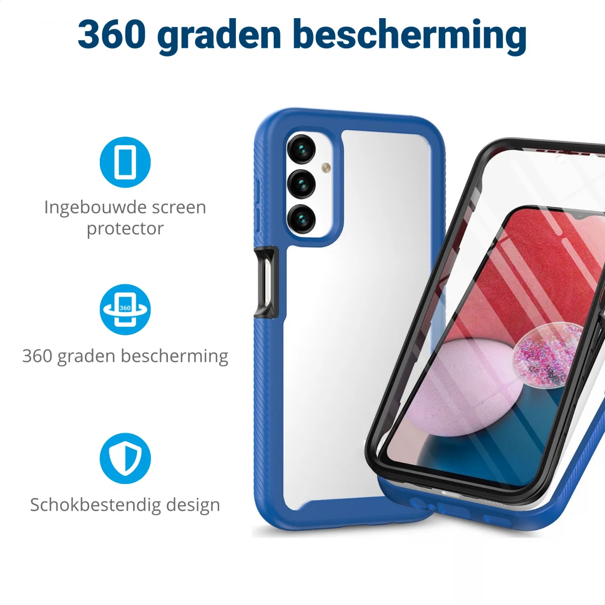 Samsung Galaxy A14 Hoesje Full Protect 360° Cover Hybride Blauw afbeelding 2