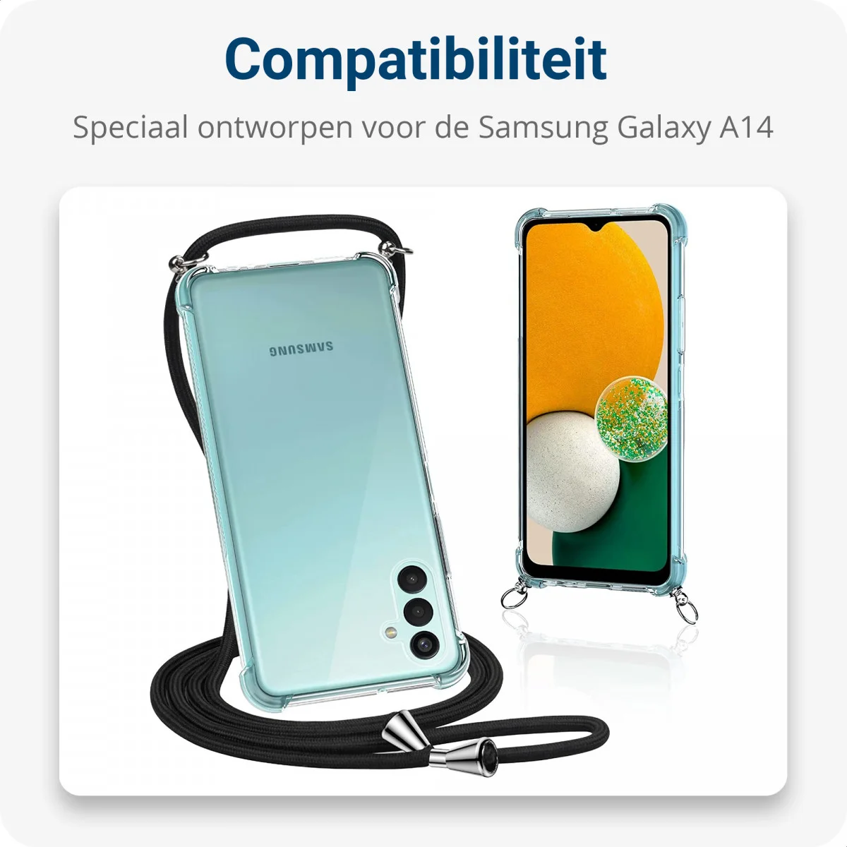 Samsung Galaxy A14 Hoesje met Koord Schokbestendig TPU Transparant afbeelding 4