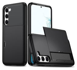 Samsung Galaxy S23 Hoesje met Slider Kaarthouder Back Cover Zwart afbeelding
