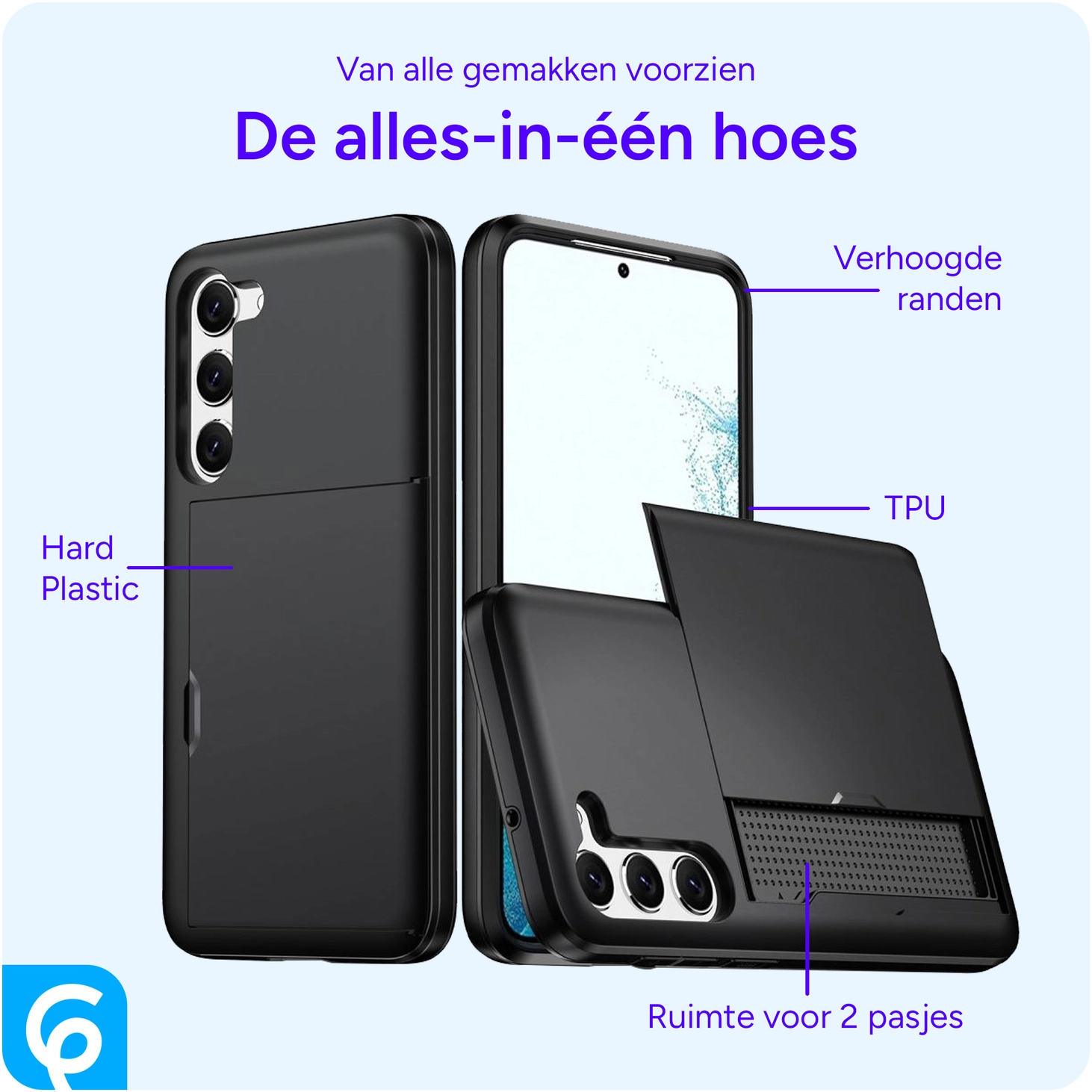 Samsung Galaxy S23 Hoesje met Slider Kaarthouder Back Cover Zwart afbeelding 2