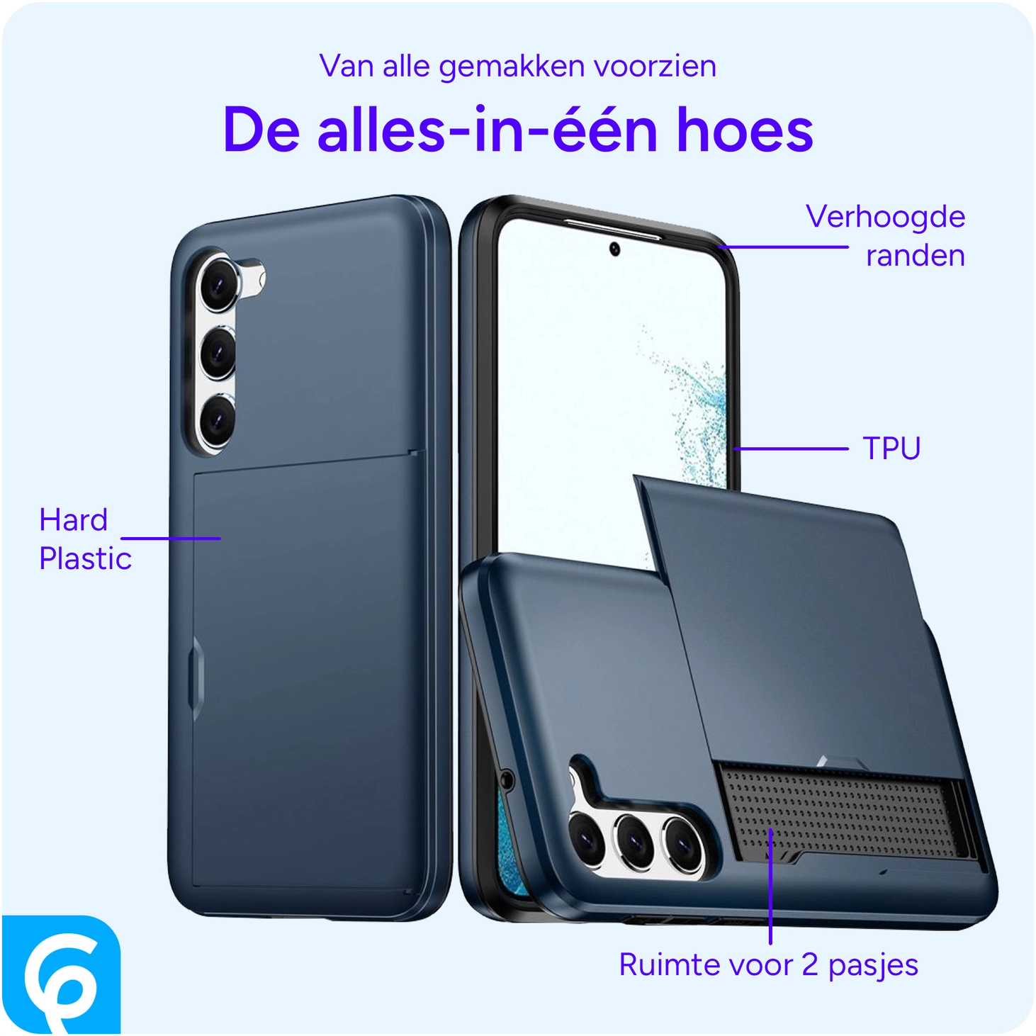 Samsung Galaxy S23 Hoesje met Slider Kaarthouder Back Cover Blauw afbeelding 4