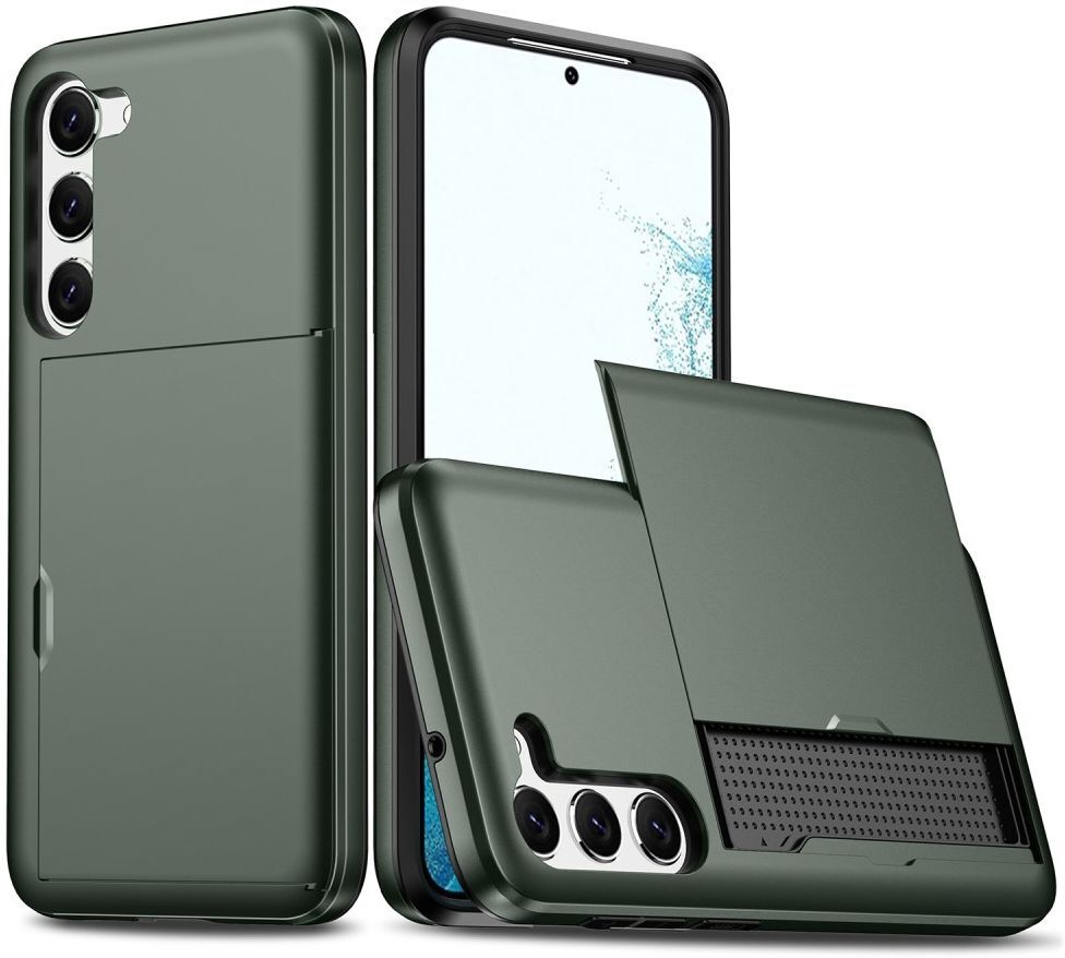Samsung Galaxy S23 Hoesje met Slider Kaarthouder Back Cover Groen afbeelding 1