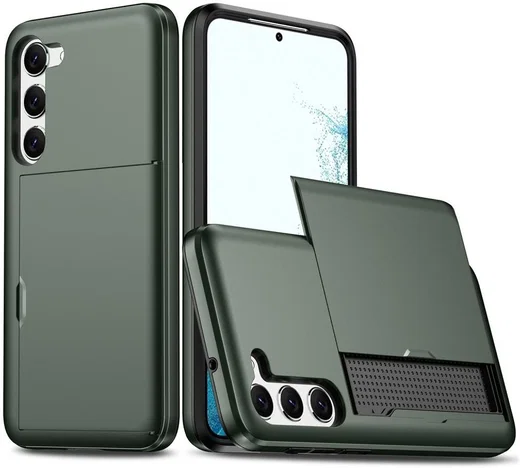 Samsung Galaxy S23 Hoesje met Slider Kaarthouder Back Cover Groen afbeelding 1