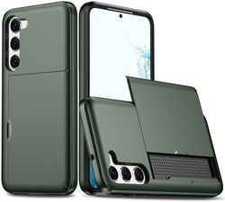 Samsung Galaxy S23 Hoesje met Slider Kaarthouder Back Cover Groen afbeelding