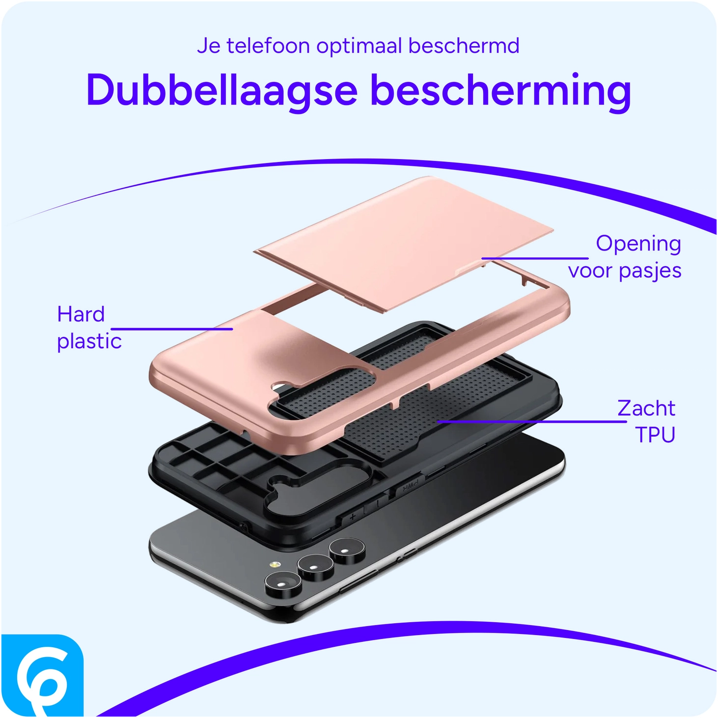 Samsung Galaxy S23 Hoesje met Slider Kaarthouder Back Cover Roze Goud afbeelding 11